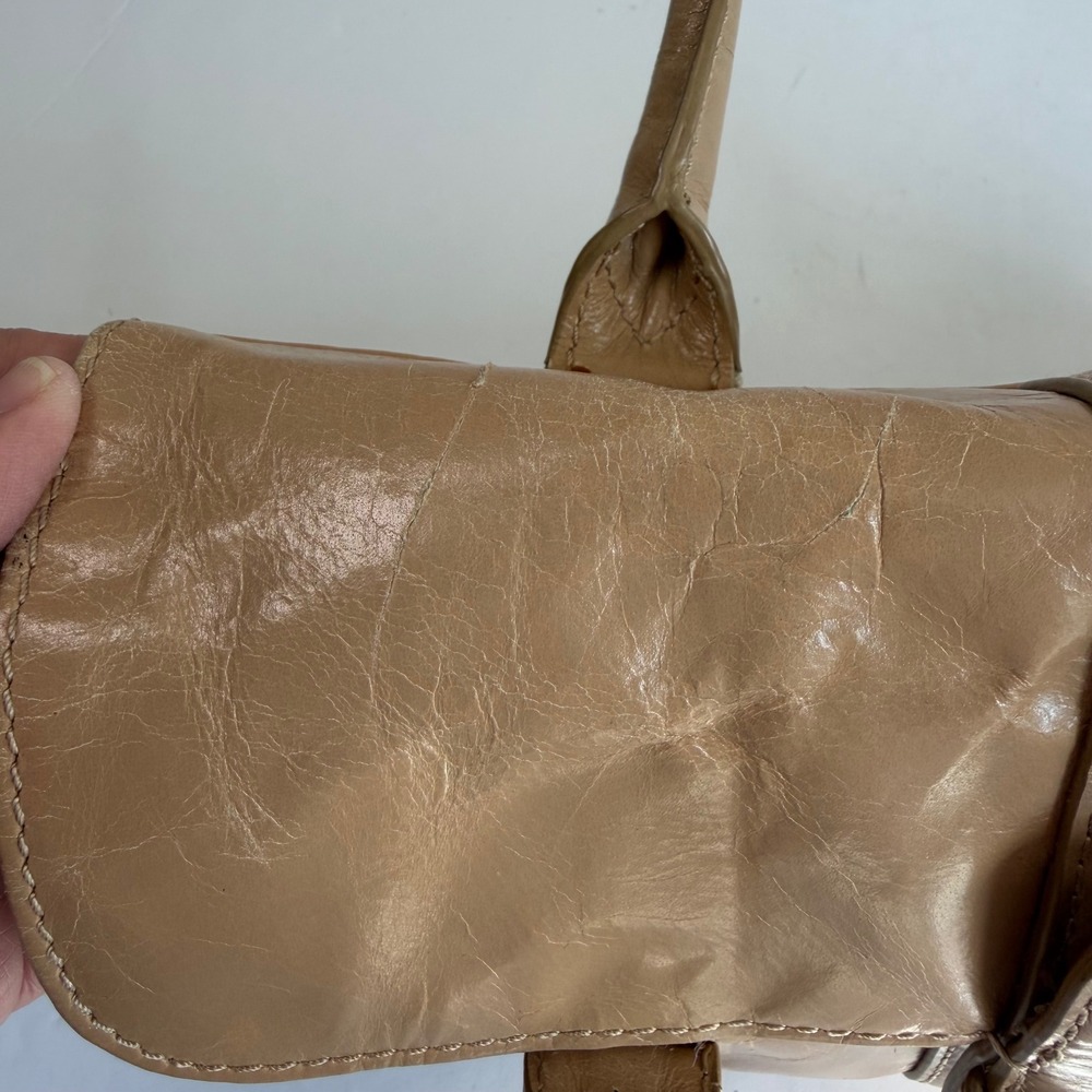 Neutral Leather Shoulder Bag Y2K Tan East West Baguette Studded - Picture 8 of 9